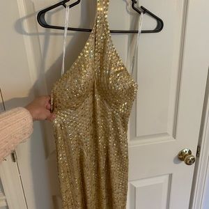 Mac Duggal gold sequin dress